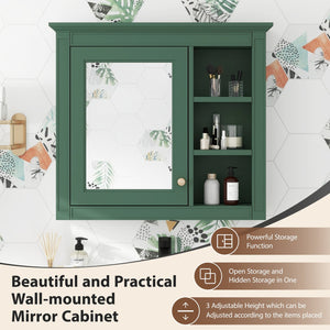 English Elm 30'' Modern Medicine Cabinet Wall Mirror with Hidden Storage and Adjustable Open Shelves for Bath Green WF318452AAF