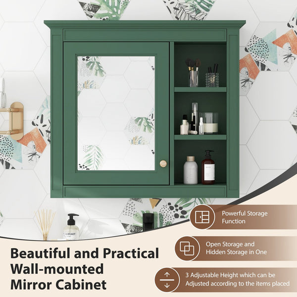 English Elm 30'' Modern Medicine Cabinet Wall Mirror with Hidden Storage and Adjustable Open Shelves for Bath Green WF318452AAF