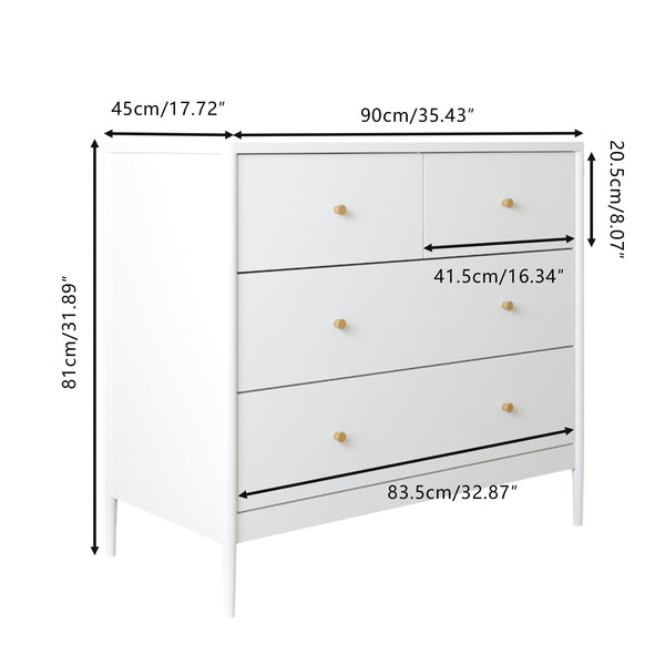 English Elm White Classic 4-Drawer Kids Dresser – Solid Poplar & Engineered Wood, Child-Safe, Anti-Tip, 35.4" Wide Storage Appeal W808P298011