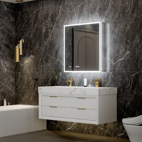 English Elm 30*32 Inch Led Medicine Cabinet with Anti-fog Gfci Outlet and Stepless Dimming Mirror W637P349459