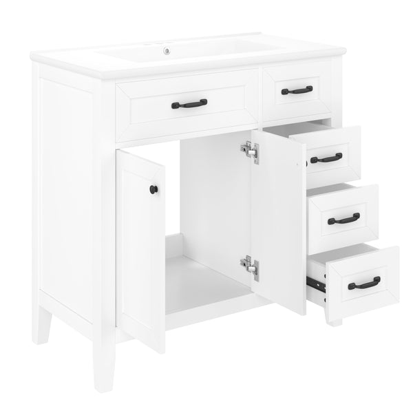 English Elm 36" Elegant Bathroom Vanity With Sink Combo - Modern White Cabinet, Durable Design & Ample Storage N725P246491K