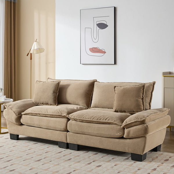 English Elm Corduroy Modern Sofa Sleeper Loveseat with Double-Layer Cushions, Two Pillows, Sturdy Frame 84" khaki W676P227338