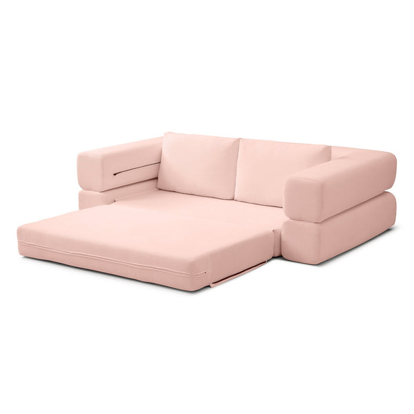 English Elm 81'' Corduroy Floor Sofa Convertible Loveseat Futon Sleeper with Foam Fill and Pillows Light Pink W1117P459735