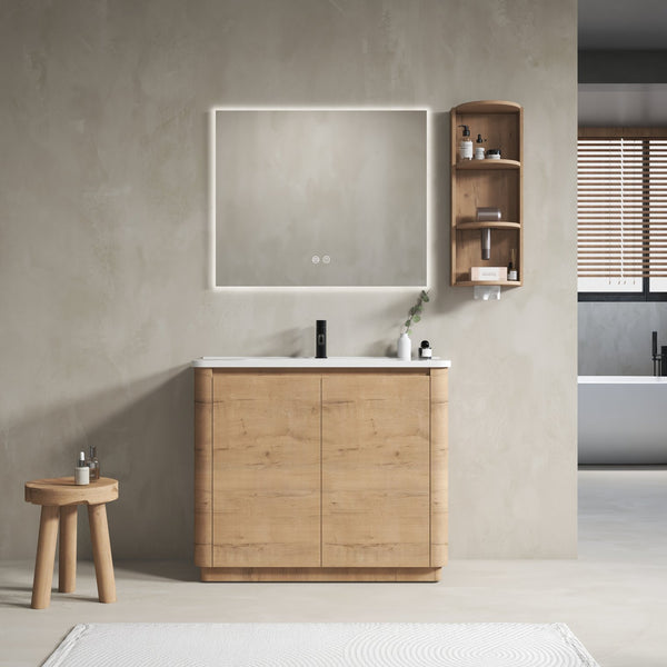 English Elm 40'' Freestanding Bathroom Vanity With Glossy Ceramic Sink, Soft-Close Doors & Ample Storage Rack W999S00405