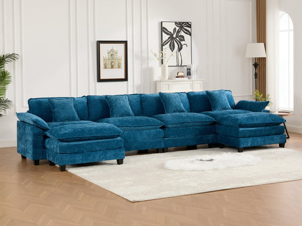 English Elm Wider Armrest 3-Seat Sectional Couch In Blue, Breathable Chenille, Modular Comfort For Any Space W1143S00044-GIGA