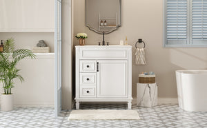 English Elm 30" French-Inspired Bathroom Vanity With Ceramic Sink & Dual Drawers - Elegant Storage Solution! N710P323328K