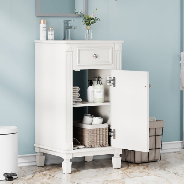 English Elm 18-inch French Country Freestanding Bathroom Vanity Rubberwood Cabinet with Ceramic Sink White N710P371187K