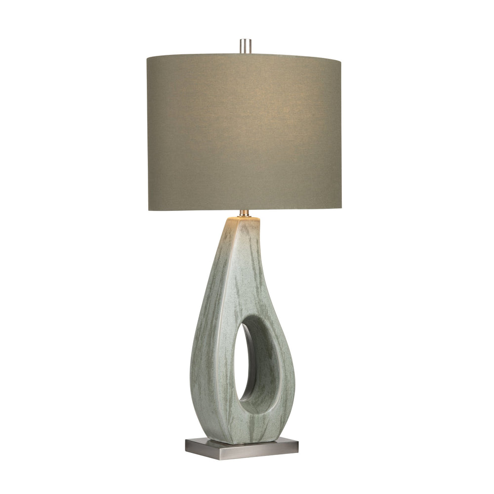 Crestview Collection 33.5"H Elegant Ceramic Table Lamp With Artistic Oval Cutout, Soft Green Shade & 3-way Socket   Cvazp149