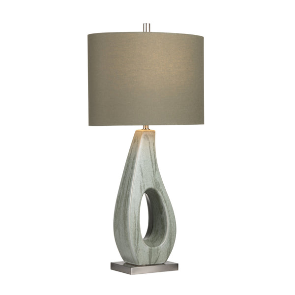 Crestview Collection 33.5"H Elegant Ceramic Table Lamp With Artistic Oval Cutout, Soft Green Shade & 3-way Socket   Cvazp149