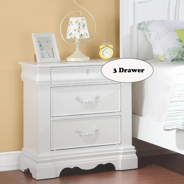 English Elm Pine Wood Nightstand With 3 Drawers – Classic White Finish, Durable Storage For Any Bedroom Style B016P253587-GIGA