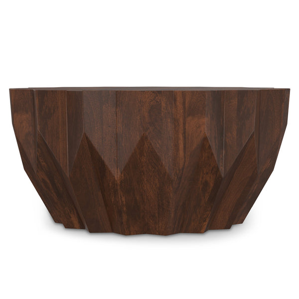 English Elm Turnbull Round Mango Wood Coffee Table Sculptural Faceted Edge Low Profile Modern B136P429094