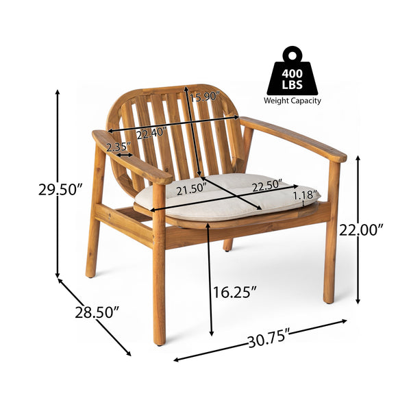 English Elm Christopher Knight Home® - Meja Teak Club Chair Set of 2 with Beige Cushions — Acacia & Eucalyptus Wood, Sleek Outdoor Design N775P282498T
