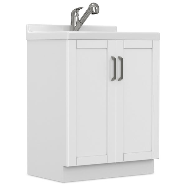 English Elm Murphy Beadboard Laundry Sink Cabinet with Deep Abs Basin and Chrome Faucet Included B136P427211