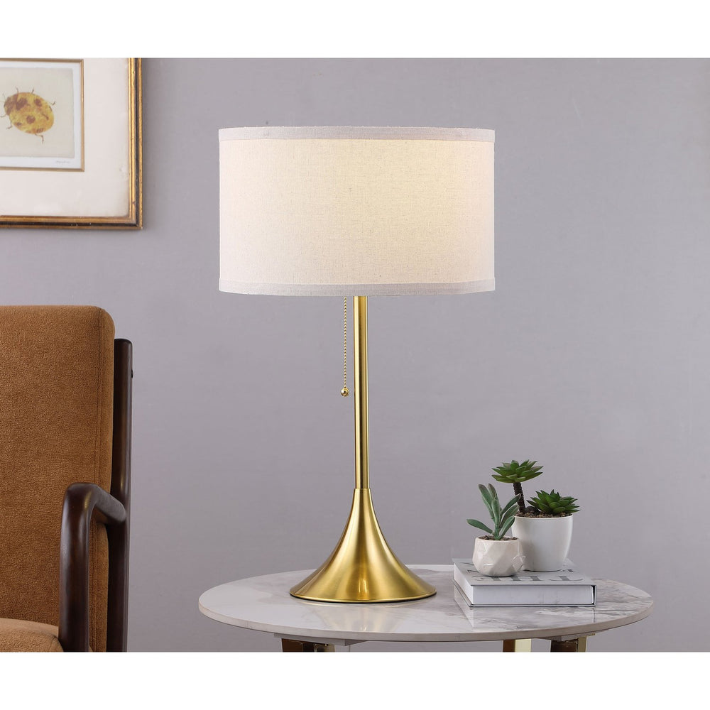 English Elm Bellflower Gold 24-Inch Contemporary Drum Shade Table Lamp For Elegant Ambient Lighting & Style B062P299853
