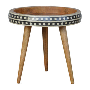 English Elm Solid Wood End Table With Handcrafted Black-And-White Inlay - Modern Accent Table For Any Space B182P280769-GIGA
