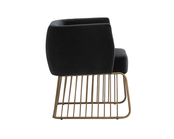 Sunpan Gala Dining Armchair - Rustic Modern Design with Comfortable Seat and Antique Brass Base for Any Space Shadow Grey