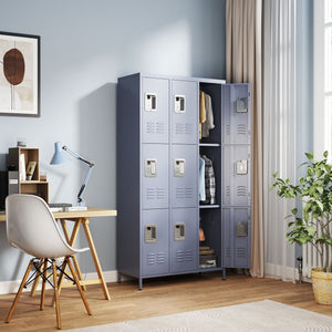 English Elm 9 Compartment Steel Locker Tower Powder Coated Gray for Gym Office or Bedroom T2398P251437