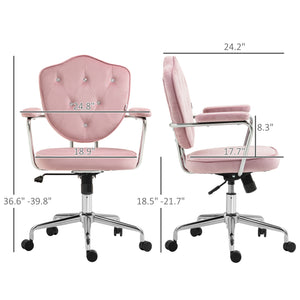 English Elm Homcom Glamorous Pink Velvet Swivel Office Chair With Rhinestone Accents For Stylish Comfort & Mobility W2225P250016