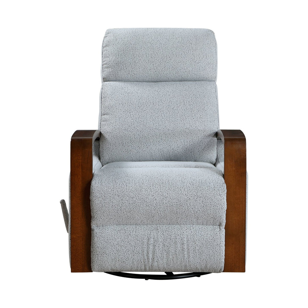 English Elm New Luxurious Swivel Glider Reclining Chair in Gray Boucle Fabric with Wooden Arms, Plush Foam Padding, 360° Swivel and Smooth Recline for Living Room or Nursery B011P395823