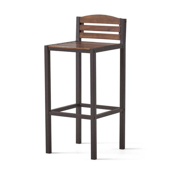 English Elm Christopher Knight Home® - Milos Acacia Wood Barstool Set of 2 — Modern Industrial Outdoor Seats, Powder-Coated Iron Frames Durable 57485.00DBRN