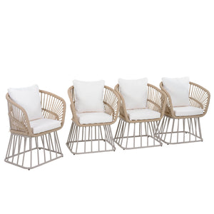 English Elm Outdoor Wicker Dining Chair with Fan Back Teak Finish Steel Frame and Cushion Included N770P385227B