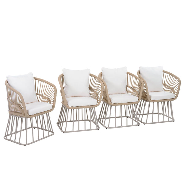 English Elm Outdoor Wicker Dining Chair with Fan Back Teak Finish Steel Frame and Cushion Included N770P385227B