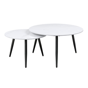 English Elm Modern Nesting Cocktail Tables 3-Piece Occasional Set with Sintered Stone Tops and Metal Legs, Compact Stylish Design Black,White 35 L x 35 W x 5.5 H B011P232143