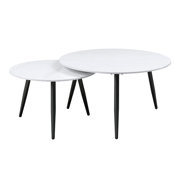 English Elm Modern Nesting Cocktail Tables 3-Piece Occasional Set with Sintered Stone Tops and Metal Legs, Compact Stylish Design Black,White 35 L x 35 W x 5.5 H B011P232143