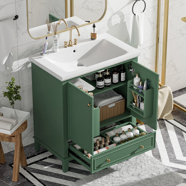English Elm 30" Stylish Dark Green Bathroom Vanity With Sink Combo, Durable Mdf, Modern Design & Storage Solution SY999606AAF-6