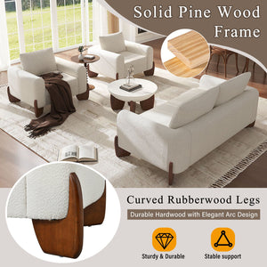 English Elm U_style Bouclé 3 Piece Living Room Sofa Set with Loveseat and Two Accent Armchairs Beige WY000479AAA