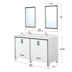English Elm White Double Bath Vanity 60 in W x 22 in D with White Quartz Countertop, Chrome Faucet & Mirrors B2731S01126