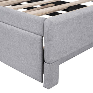 English Elm Twin L-shaped Linen Upholstered Daybed with Hydraulic Pop-up Trundle for Guest Rooms Gray SF000193AAE-1