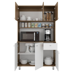 English Elm White Tall Kitchen Pantry Cabinet with Microwave Shelf Open and Enclosed Storage B062S01856