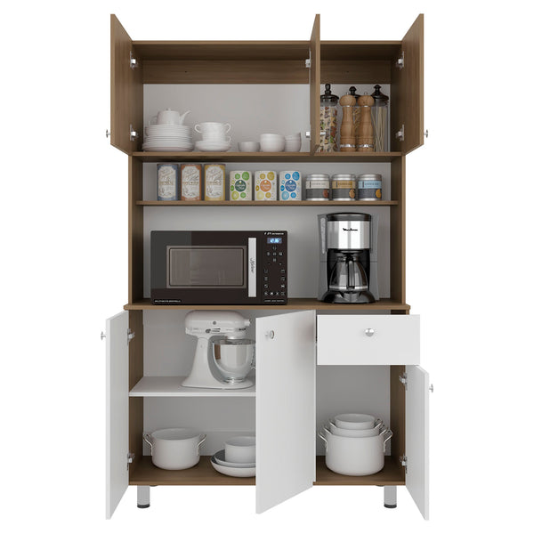 English Elm White Tall Kitchen Pantry Cabinet with Microwave Shelf Open and Enclosed Storage B062S01856