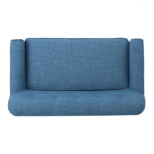 English Elm Christopher Knight Home® - Love mid-century two-seater loveseat with button-tufting, rolled arms, plush fabric and tapered legs Blue N771P202672E