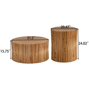 English Elm Retro Cylindrical Coffee Tables Set Of 2 - Textured Relief Design For Stylish Living Room & Office Use W757S00029-GIGA