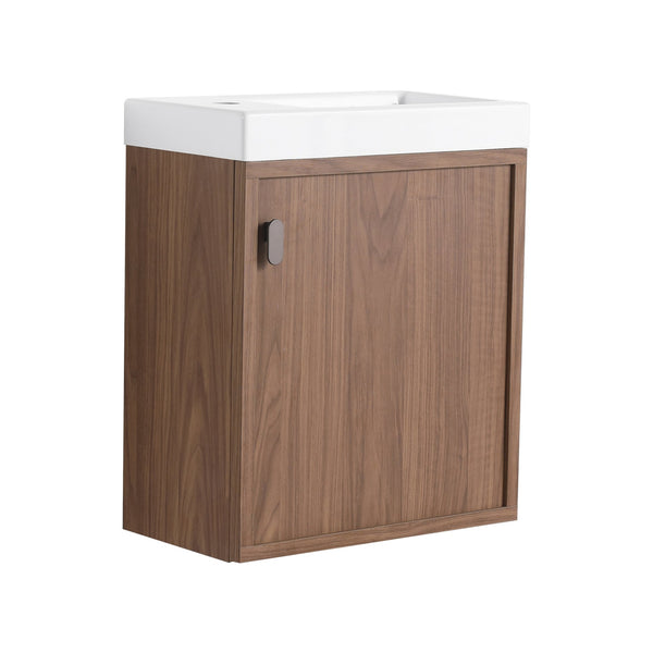 English Elm 18.5" Wall-Mounted Bathroom Vanity With Resin Sink, Soft-Close Door & Stylish Natural Walnut Finish W1972P362141