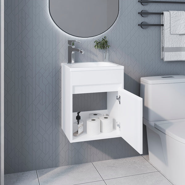English Elm FM Wall-Mounted Belle Bathroom Vanity with Built-In Sink, Floating Design, Soft-Close Door, Sleek Storage Solution White 24 L x 21 W x 11 H B128P335849