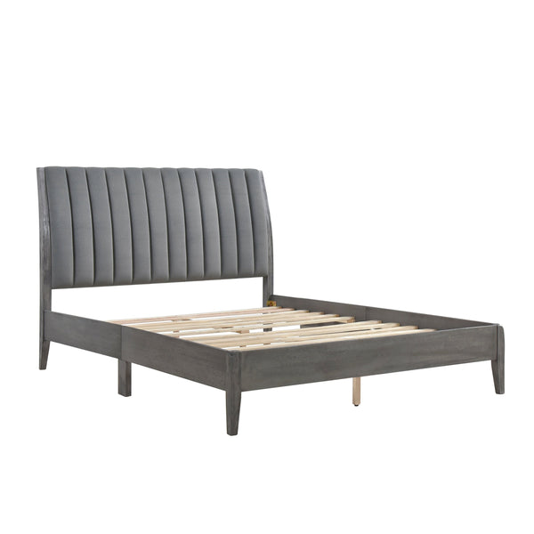 English Elm Modern Dade California King Platform Bed Gray Velvet Channel Tufted Headboard Solid Wood Legs 96" B011P231740