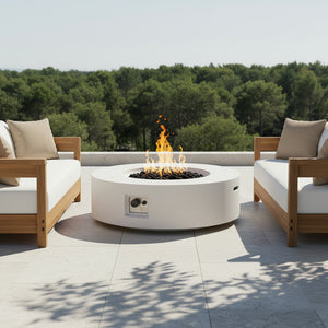 English Elm Lightweight Concrete Round Fire Pit 50000 Btu Propane Patio Gathering Focal Point N772P390497W