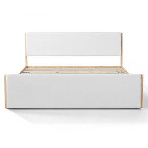English Elm King Platform Bed Natural Wood Frame Beige Upholstered Low Profile No Box Spring N758K909697N