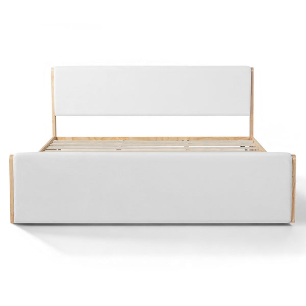 English Elm King Platform Bed Natural Wood Frame Beige Upholstered Low Profile No Box Spring N758K909697N