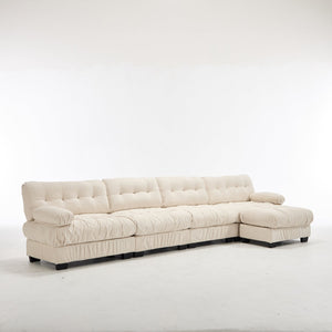English Elm Modular Cloud Sofa Deep Seat Flannelette Sectional with Round Armrests for Living Room Beige W2120S00049