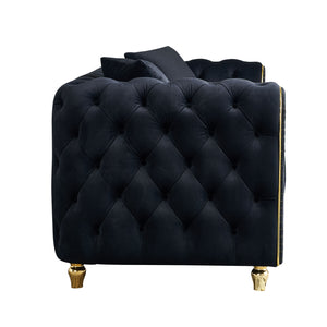 English Elm 86'' Luxury Modern Tufted Sofa with Gold Trim, Velvet Upholstery, Pocket Spring Comfort & 750lb Support Black W579P303656