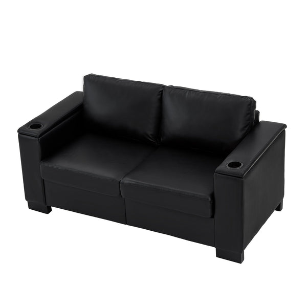 English Elm 67.7" Modern Loveseat Sofa with Cup Holders and Hidden Storage, Polyester Upholstery, Solid Wood Frame Black W1097S00199