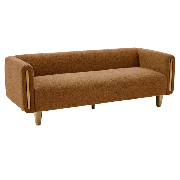 English Elm Modern Boucle Three Seat Sofa with Rubberwood Legs Pocket Spring Support Living Room Orange N763P403678G