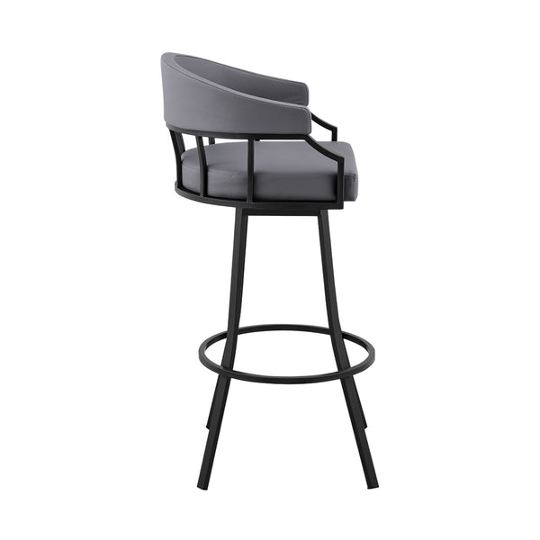 English Elm Velisse 26" Swivel Bar Stool With Slate Gray Faux Leather & Durable Black Metal Frame For Modern Style B2736P268594-GIGA
