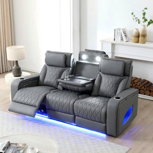 English Elm Lumin Power Reclining Home Theater Sofa with Led Lighting and Wireless Charging Pad Gray B078P497928