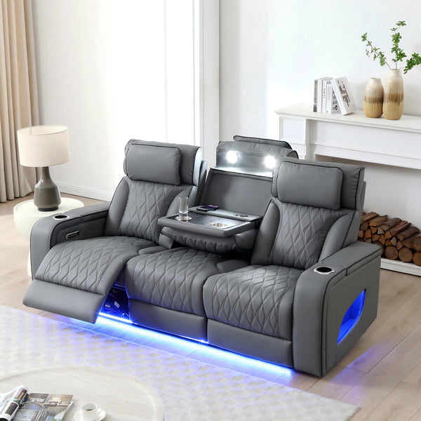 English Elm Lumin Power Reclining Home Theater Sofa with Led Lighting and Wireless Charging Pad Gray B078P497928