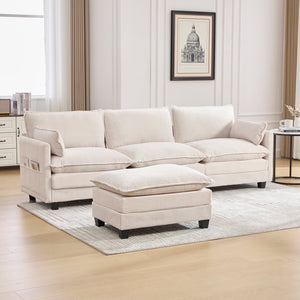 English Elm United We Win Modular Corduroy Sectional with Ottoman Low Profile Living Room Couch Beige W1568S00259